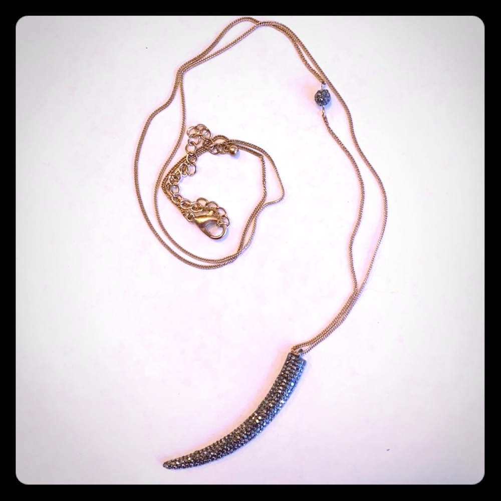 Gold Necklace with Black Glitter Horn Pendant